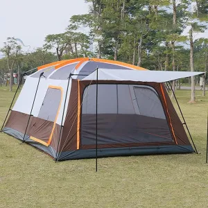 Outdoor Camping Tent 5-8 Person Large Family Tents for Camping Festival, Hiking Waterproof Tent with Living Room and Separate Rooms 4 Season Tents (Orange) (Brown)