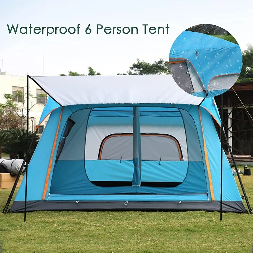 Outdoor Camping Tent 5-8 Person Large Family Tents for Camping Festival, Hiking Waterproof Tent with Living Room and Separate Rooms 4 Season Tents (Orange) (Brown)
