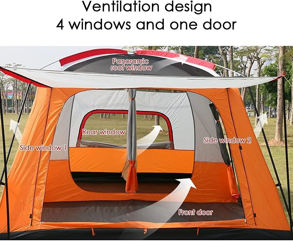 Outdoor Camping Tent 5-8 Person Large Family Tents for Camping Festival, Hiking Waterproof Tent with Living Room and Separate Rooms 4 Season Tents (Orange) (Brown)