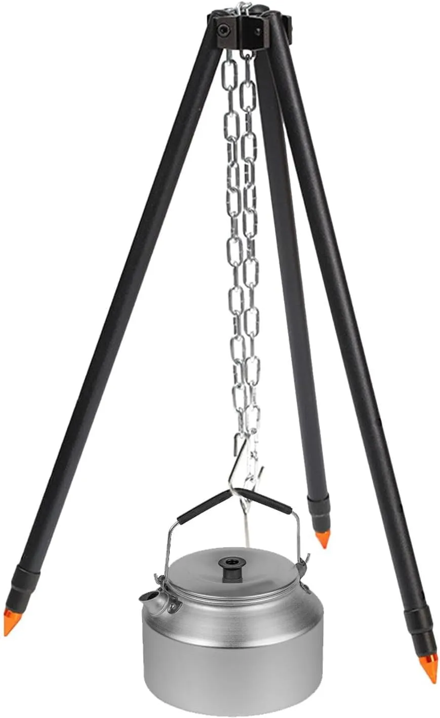 Outdoor Camping Tripod - Portable Fire Pit Tripod Heavy Duty Kitchen Base | Adjustable Height Camp Base Stand Portable Outdoor Cooking Equipment Accessories