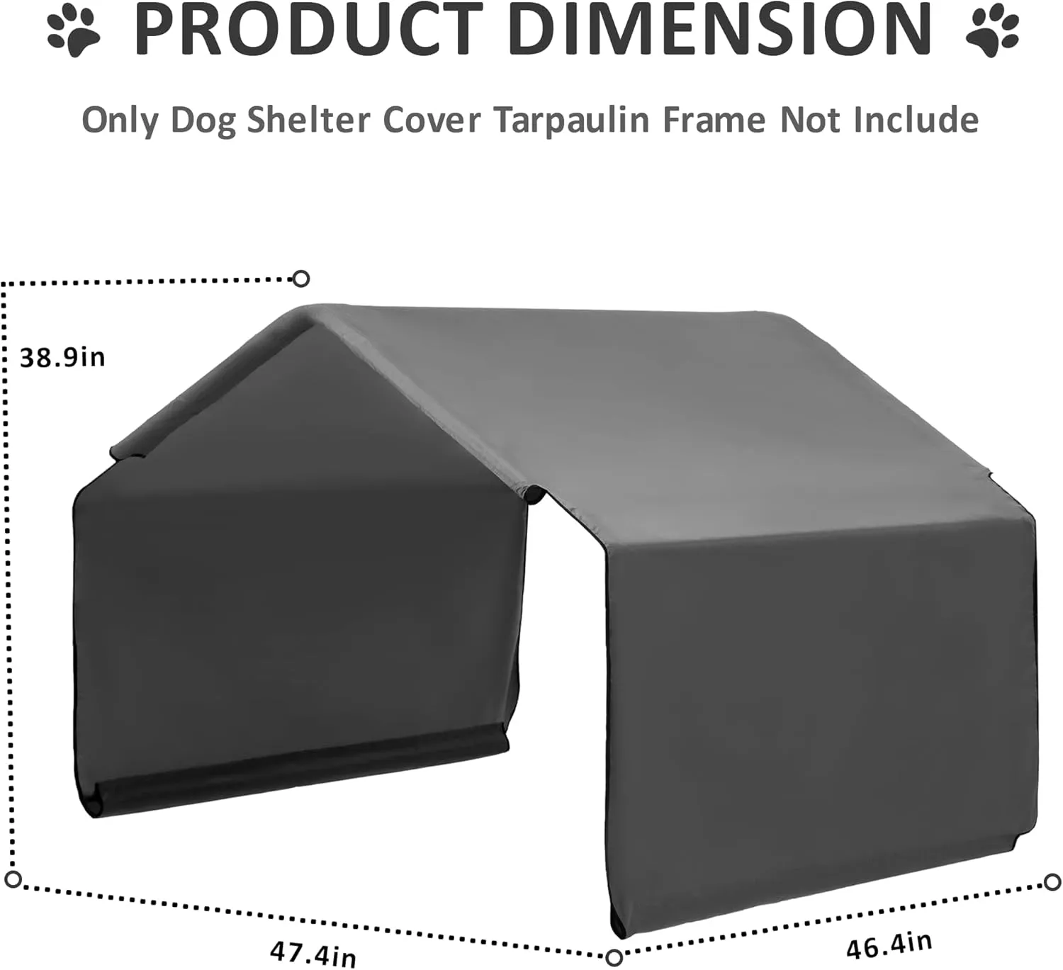 Outdoor Dog Sun Canopy Replacement Deep Grey Tent Tarpaulin 4'x4'x3', Not Included Metal Frame, Only Canopy Cover Roof