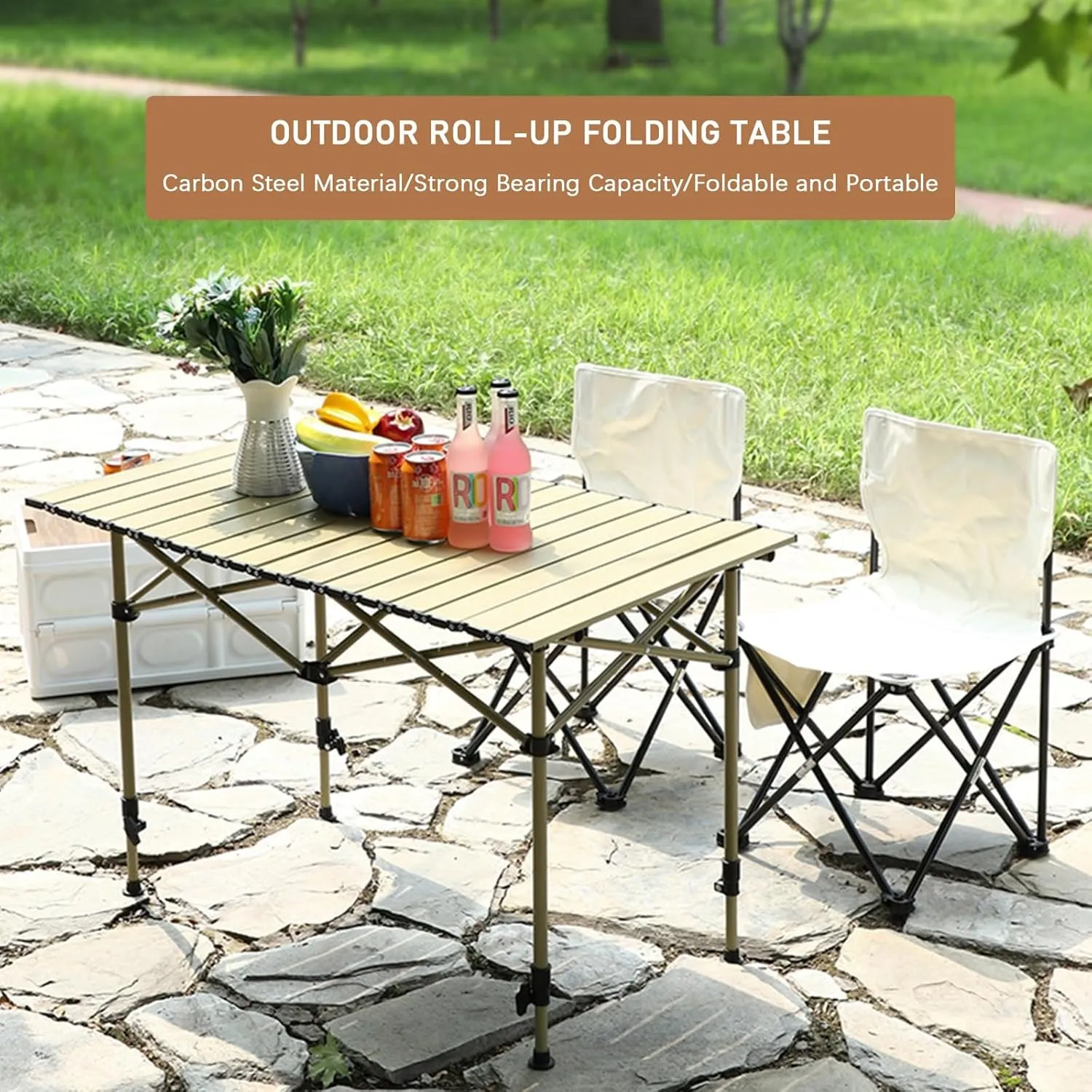 Outdoor Folding Camping Table, Ultralight Aluminum Alloy Roll Up Picnic Table with Storage Bag, Foldable Portable Table Height Adjustable for Beach, Fishing, BBQ, Hiking