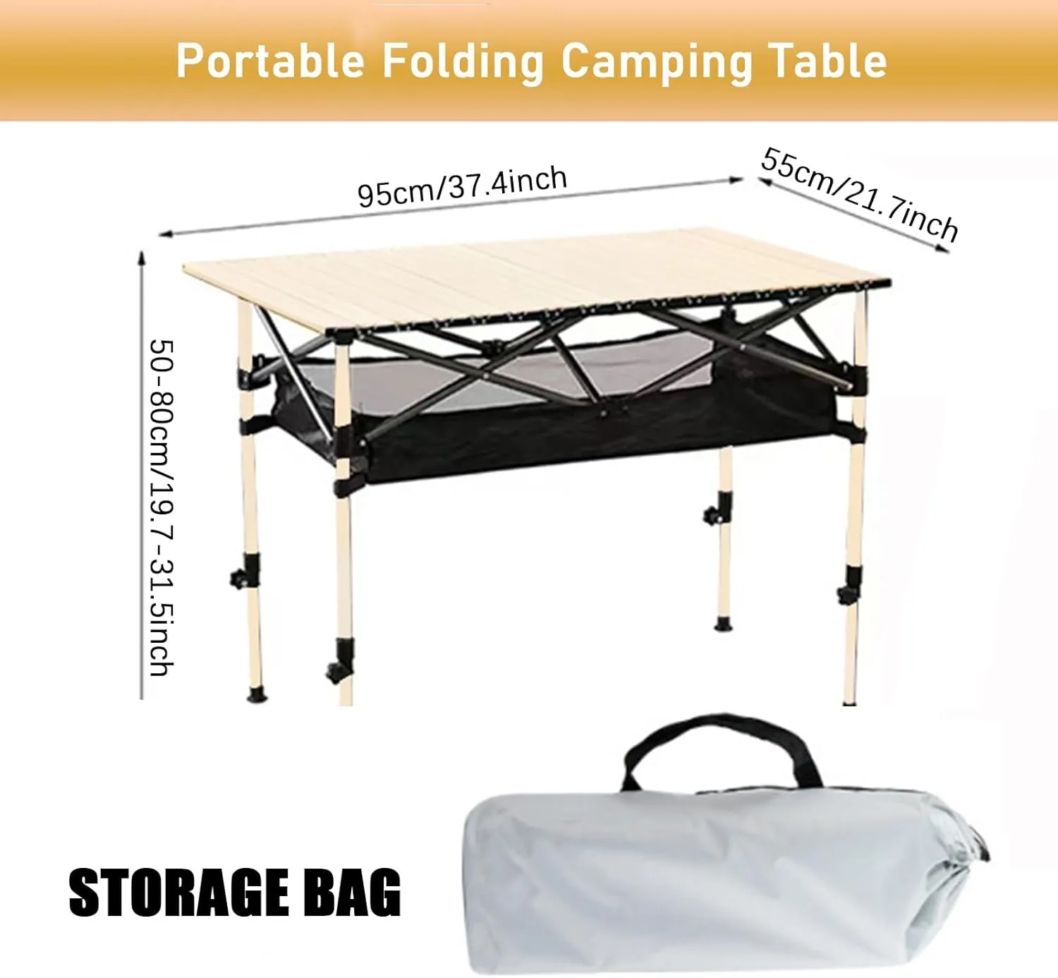 Outdoor Folding Camping Table, Ultralight Aluminum Alloy Roll Up Picnic Table with Storage Bag, Foldable Portable Table Height Adjustable for Beach, Fishing, BBQ, Hiking