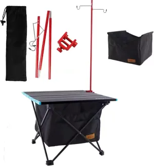 Outdoor Folding Table Aluminum Alloy Folding Table, Lightweight Portable Folding Table with Pocket, Organizer and Light Stand for Picnic Camping(Red,40.7x35x31.5cm)