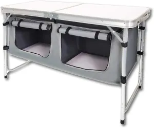 Outdoor Folding Table, Camping Folding Tables with 3 Adjustable Height Legs and Storage Organizer for BBQ, Party, Picnic, Camping (Black)