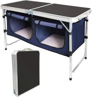 Outdoor Folding Table, Camping Folding Tables with 3 Adjustable Height Legs and Storage Organizer for BBQ, Party, Picnic, Camping (Black)