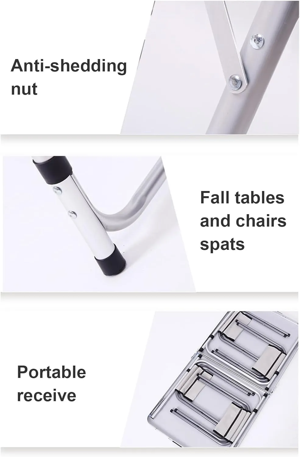 Outdoor Folding Table Portable Lightweight Folding Camping Table Heavy Duty Aluminum Alloy Folding Table with Carrying Handle Height Adjustable Fold-in-Half Table for Camping Picnic BBQ WHI