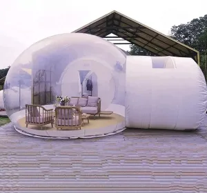 Outdoor Inflatable Camping Party Tent, Outdoor Camping Transparent Waterproof Luxury Dome Single Tunnel Inflatable Bubble Tent with Hair Dryer