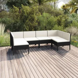 Outdoor Patio Furniture,6 Piece Patio Lounge Set with Cushions Poly Rattan BlackDesigned for Camping, Resting, Outdoors.
