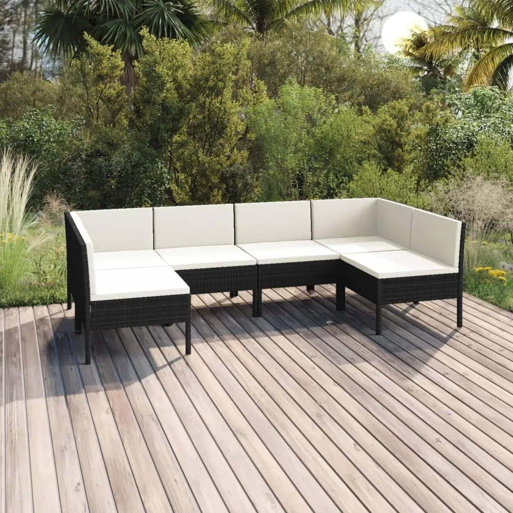 Outdoor Patio Furniture,6 Piece Patio Lounge Set with Cushions Poly Rattan BlackDesigned for Camping, Resting, Outdoors.