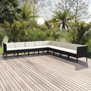 Outdoor Patio Furniture,9 Piece Patio Lounge Set with Cushions Poly Rattan BlackDesigned for Camping, Resting, Outdoors.