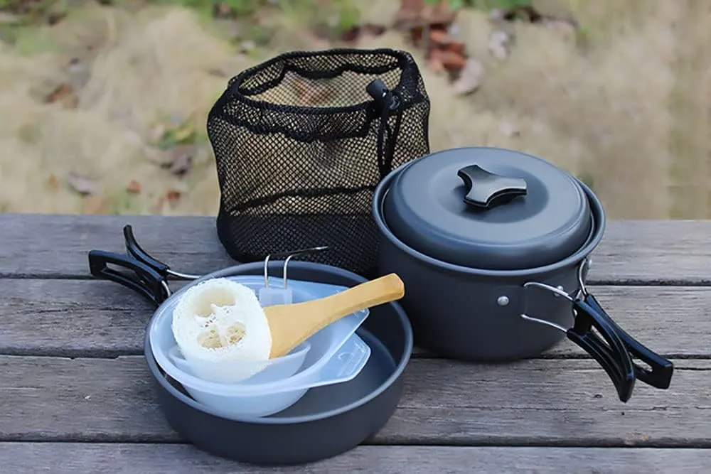 Outdoor Portable Aluminium Camping Set, Frying Pan and Cooking Pot, Suitable for 2 People