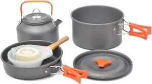 Outdoor Portable Camping Set, 2-3 People Use Picnic Cookware, Non-Stick Pot Teapot Combination Set,B
