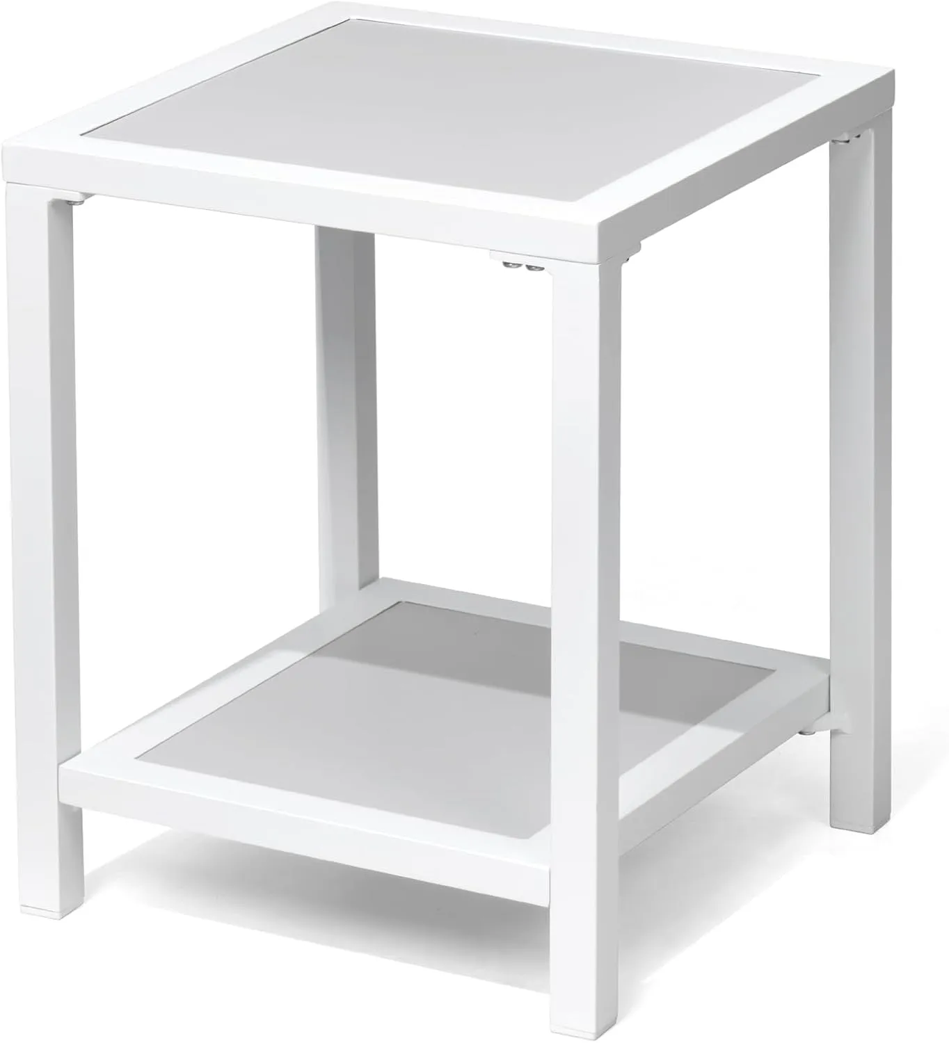 Outdoor Side Table, End Table for Patio,15.8" Solid Side Table for Pool, 2-Tier Sturdy and Weather Resistant, Backyard & Lawn, White