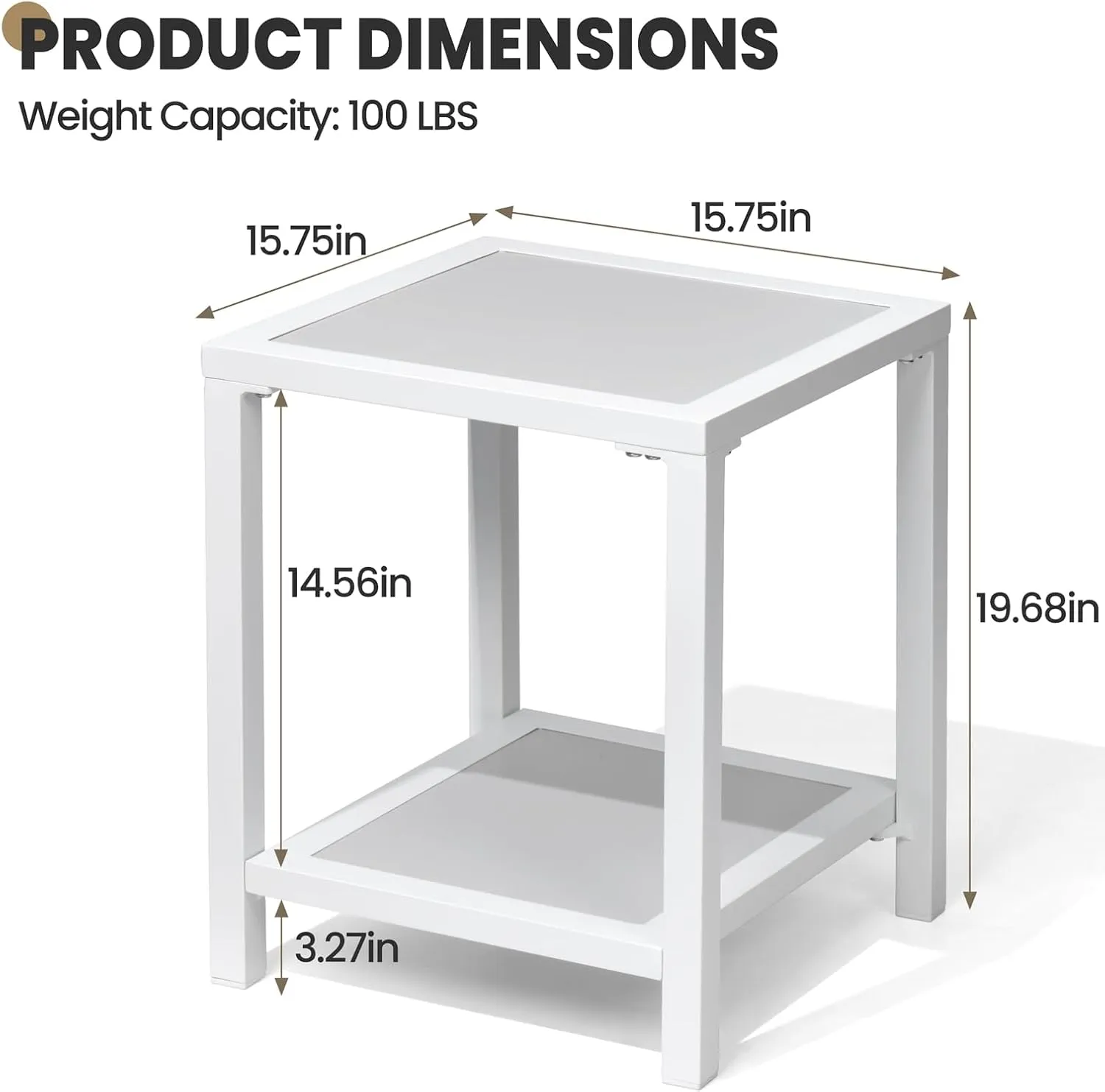 Outdoor Side Table, End Table for Patio,15.8" Solid Side Table for Pool, 2-Tier Sturdy and Weather Resistant, Backyard & Lawn, White