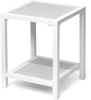 Outdoor Side Table, End Table for Patio,15.8" Solid Side Table for Pool, 2-Tier Sturdy and Weather Resistant, Backyard & Lawn, White