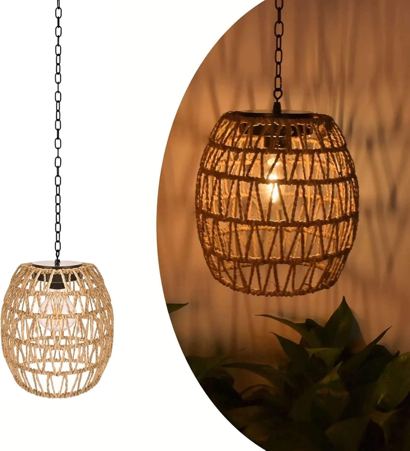 Outdoor Solar Hanging Lantern, Rattan Outdoor Chandelier Solar Chandelier Outdoor Outdoor Chandelier for Gazebo Solar Powered Hanging Lamp for Hallway Garden Patio Gazebo