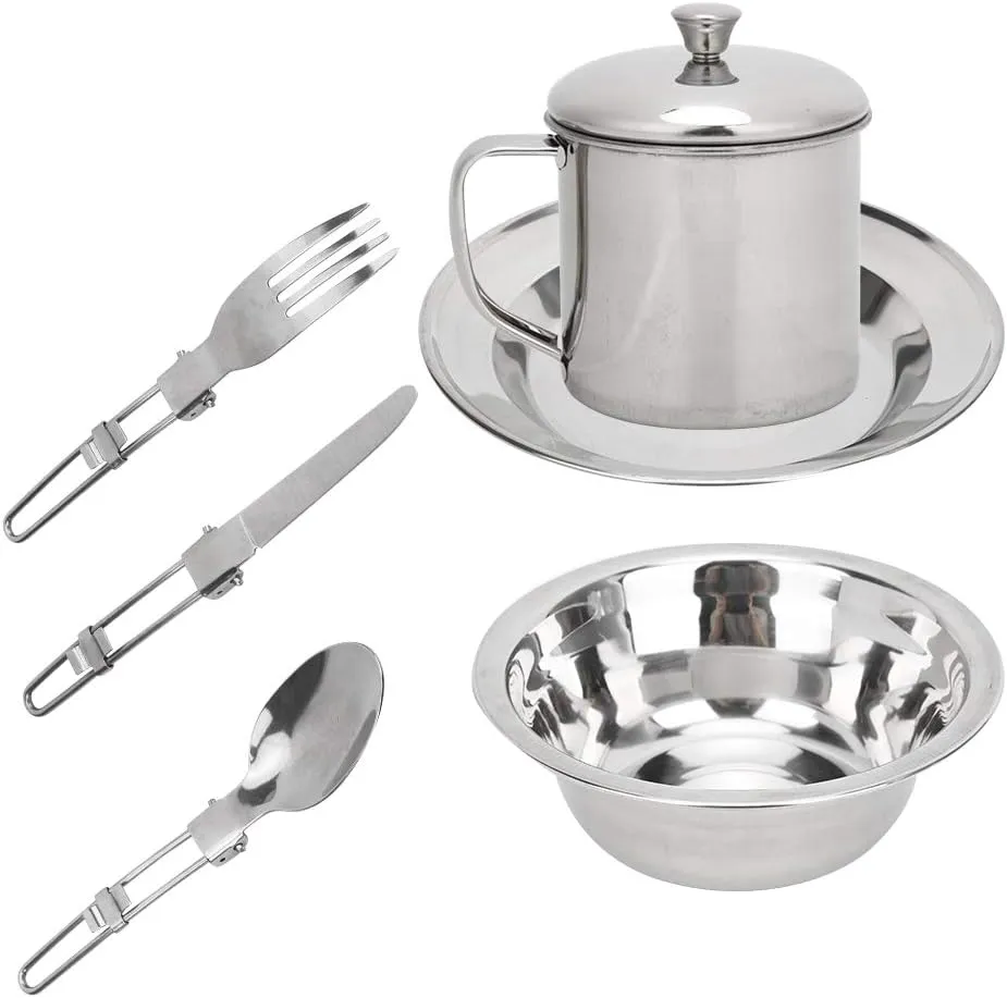 Outdoor Tableware Set, Single Person Cookware, Outdoor Stainless Steel Tableware Set for Backpacking, Hiking, Picnic, Camping