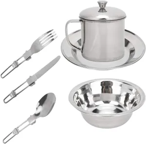 Outdoor Tableware Set, Single Person Cookware, Outdoor Stainless Steel Tableware Set for Backpacking, Hiking, Picnic, Camping