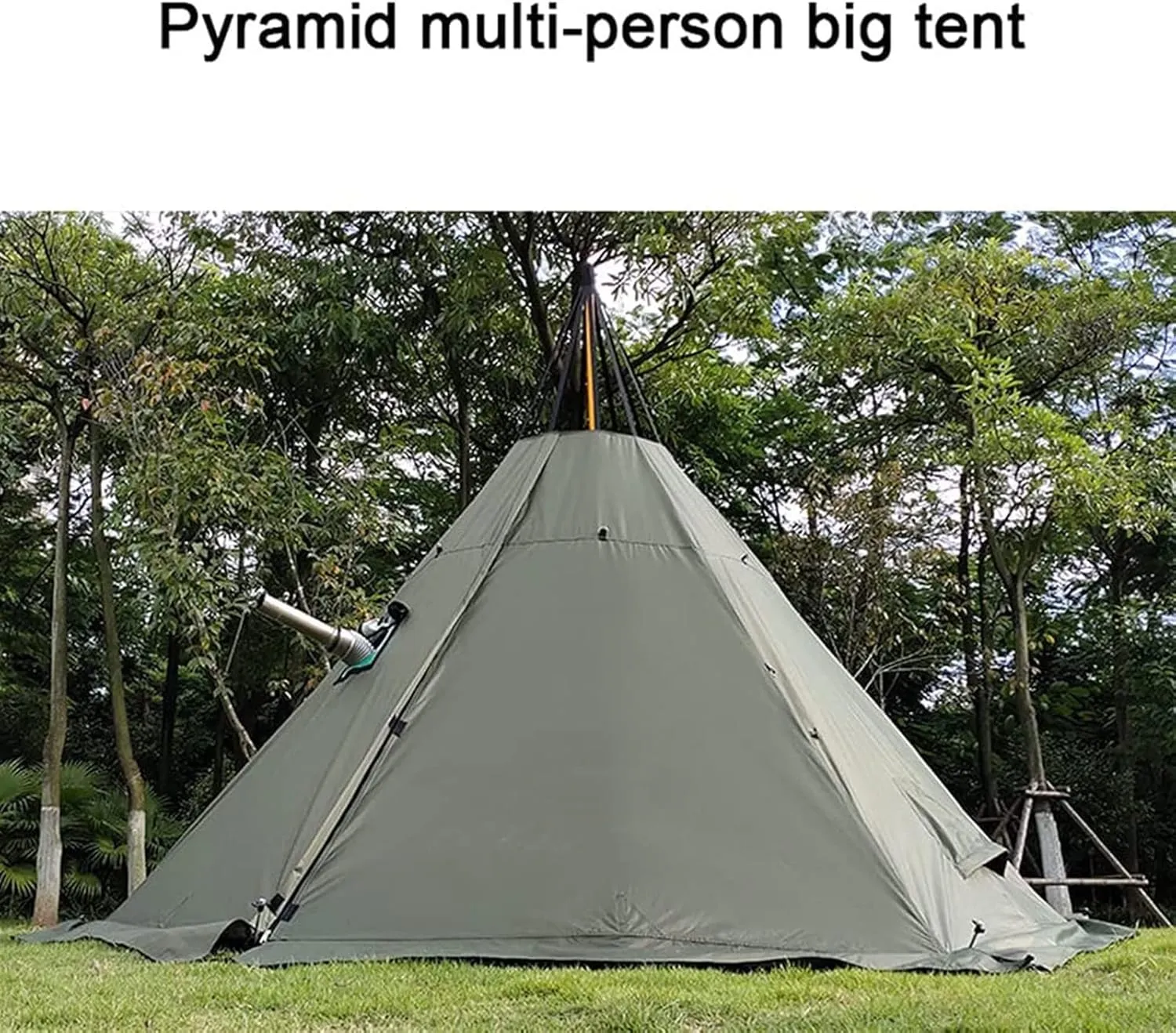Outdoor Tents Teepee with Stove Hole Waterproof Family Pyramid Tent Camping Backpacking Hiking Mountaineering Heated Shelter (Color : Green, Size : 340X240CM) (Brown 430X260CM)