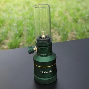 Outdoor Windproof Gas Candle Lantern Tent Light For Backpacking Hiking Fishing, Green