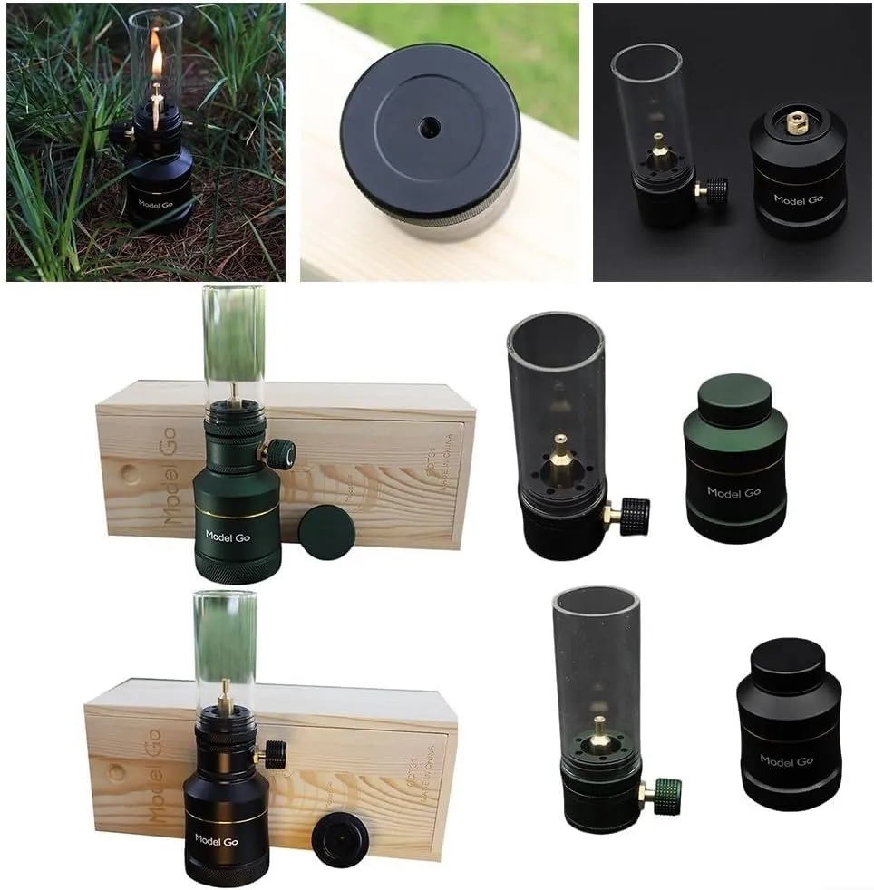 Outdoor Windproof Gas Candle Lantern Tent Light For Backpacking Hiking Fishing, Green