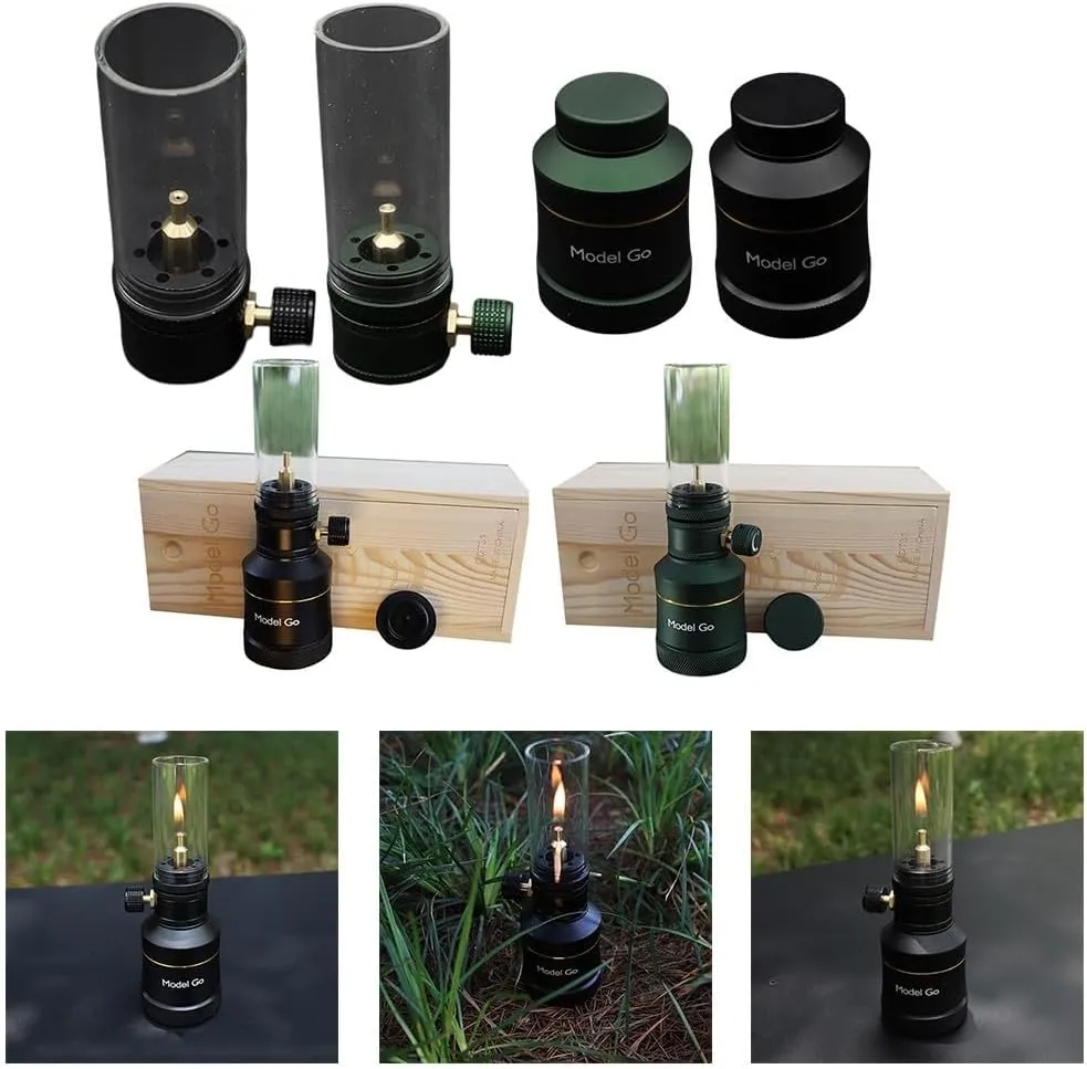 Outdoor Windproof Gas Candle Lantern Tent Light For Backpacking Hiking Fishing, Green
