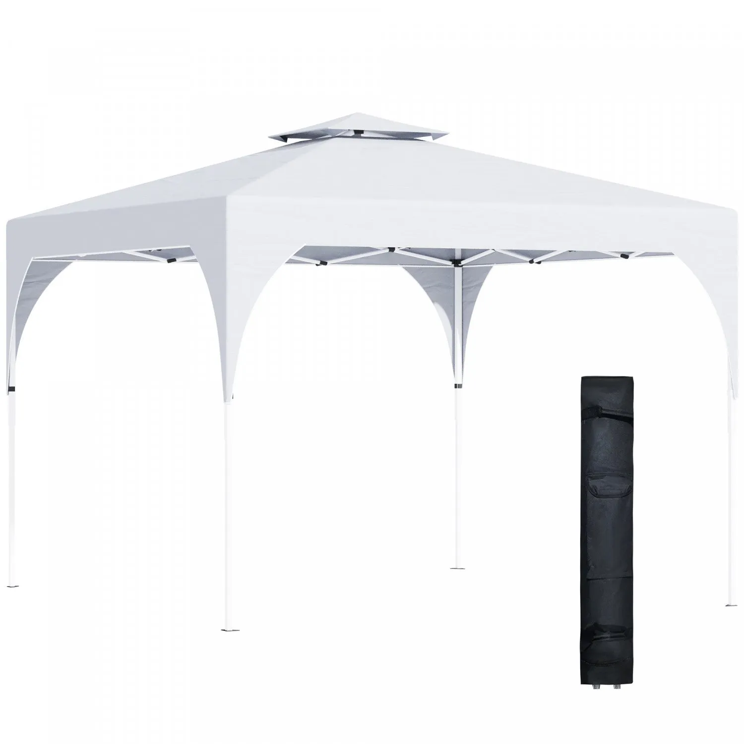 Outsunny 10'x10' Pop Up Canopy With 2 Tier Vented Roof Carrying Bag White|Outsunny 10'x10' Auvent Avec Sac De Transport Toit A 2 Niveaux, Blanc