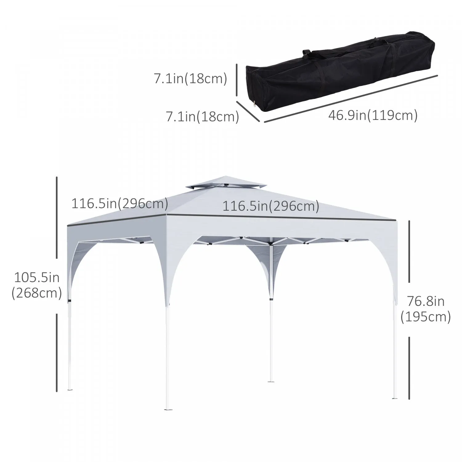 Outsunny 10'x10' Pop Up Canopy With 2 Tier Vented Roof Carrying Bag White|Outsunny 10'x10' Auvent Avec Sac De Transport Toit A 2 Niveaux, Blanc