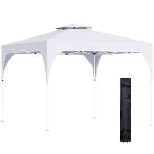 Outsunny 10'x10' Pop Up Canopy With 2 Tier Vented Roof Carrying Bag White|Outsunny 10'x10' Auvent Avec Sac De Transport Toit A 2 Niveaux, Blanc