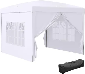 Outsunny 3 x 3(m) Pop Up Gazebo, Water and UV Resistant Party Tent Camping Canopy Marquee with Carry Bag, White