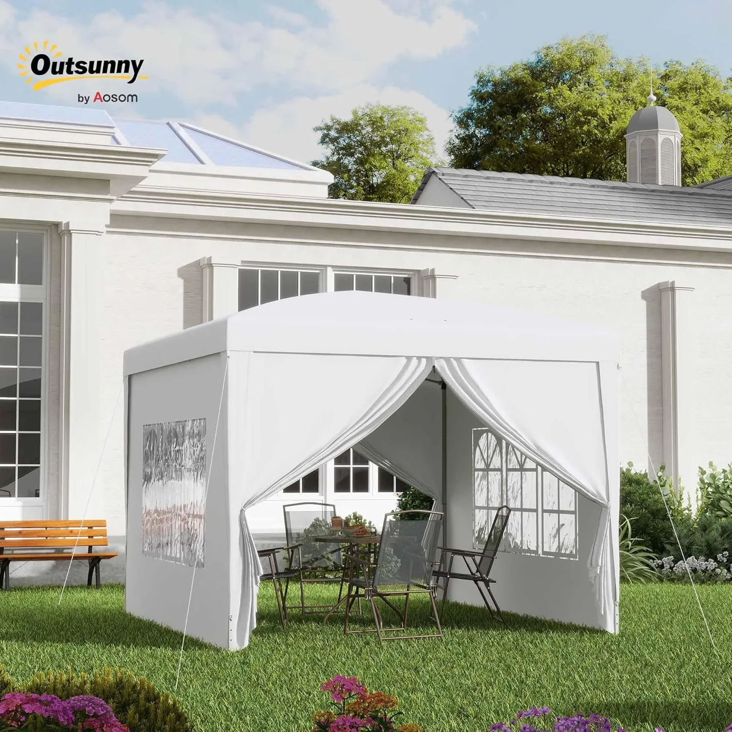 Outsunny 3 x 3(m) Pop Up Gazebo, Water and UV Resistant Party Tent Camping Canopy Marquee with Carry Bag, White