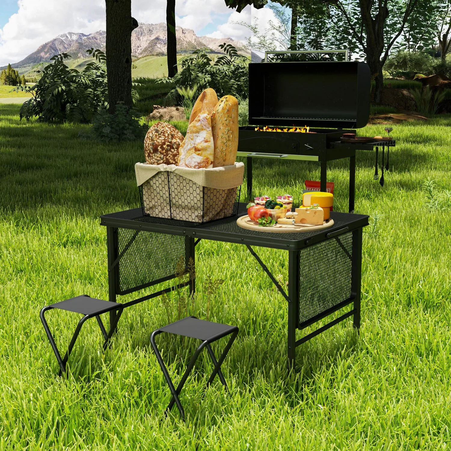 Outsunny 4.5ft Folding Grill Table, Height Adjustable Camping Table