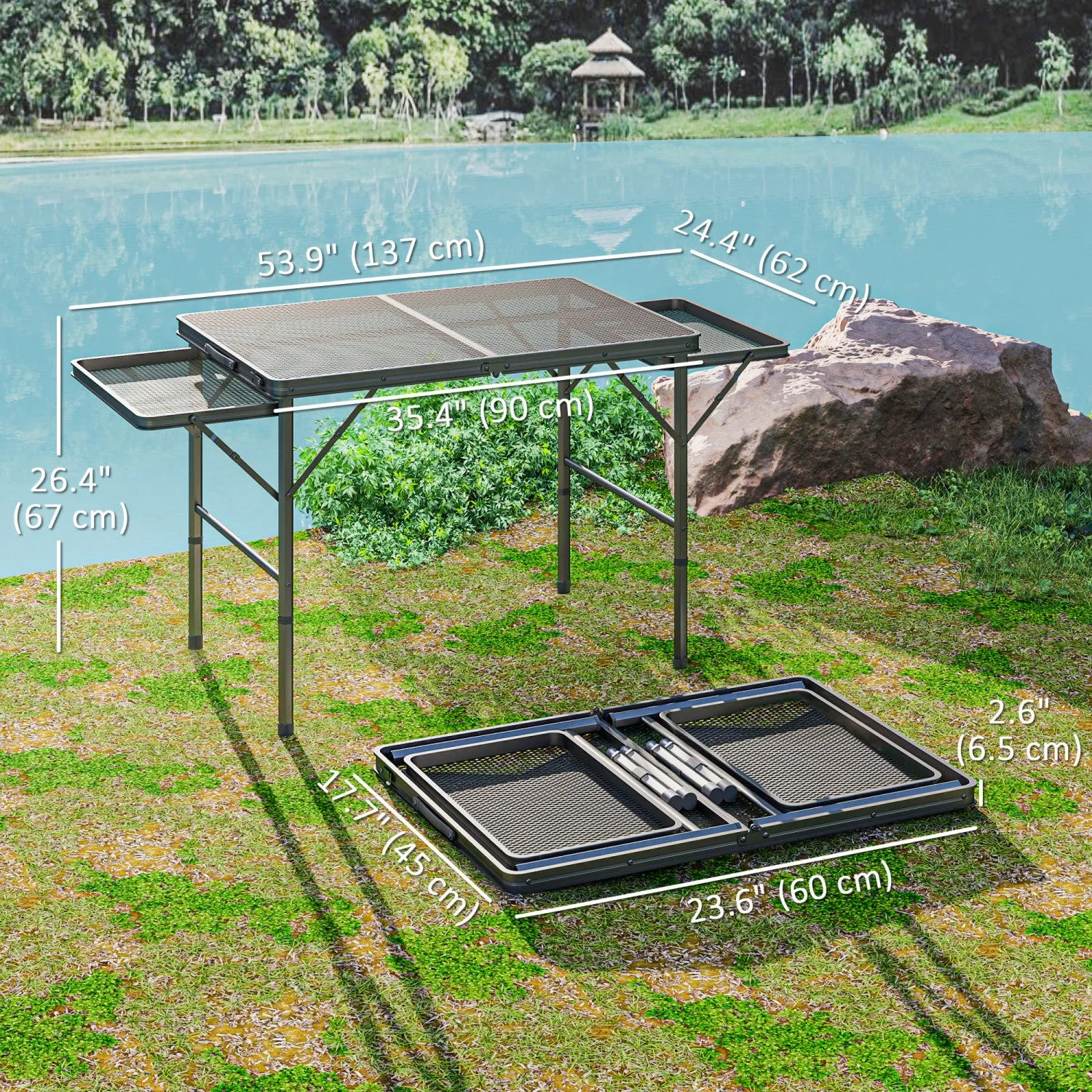 Outsunny 4.5ft Folding Grill Table, Height Adjustable Camping Table