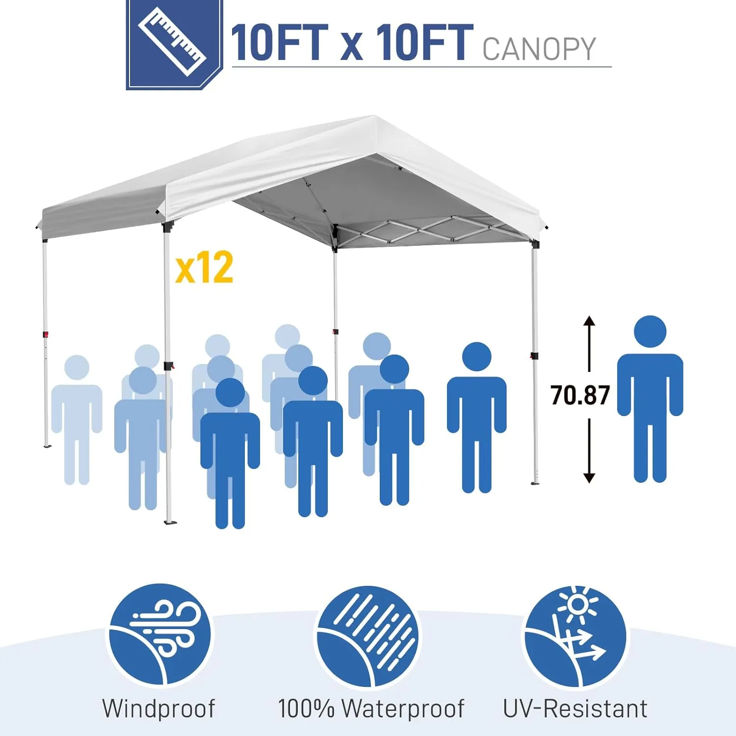 Outvita 10x10ft Instant Pop-Up Outdoor Canopy Tent, Portable Commercial Party with One Button Push Center Lock for Wedding, Birthday & BBQ Event Shelter with Convenient Carry Bag