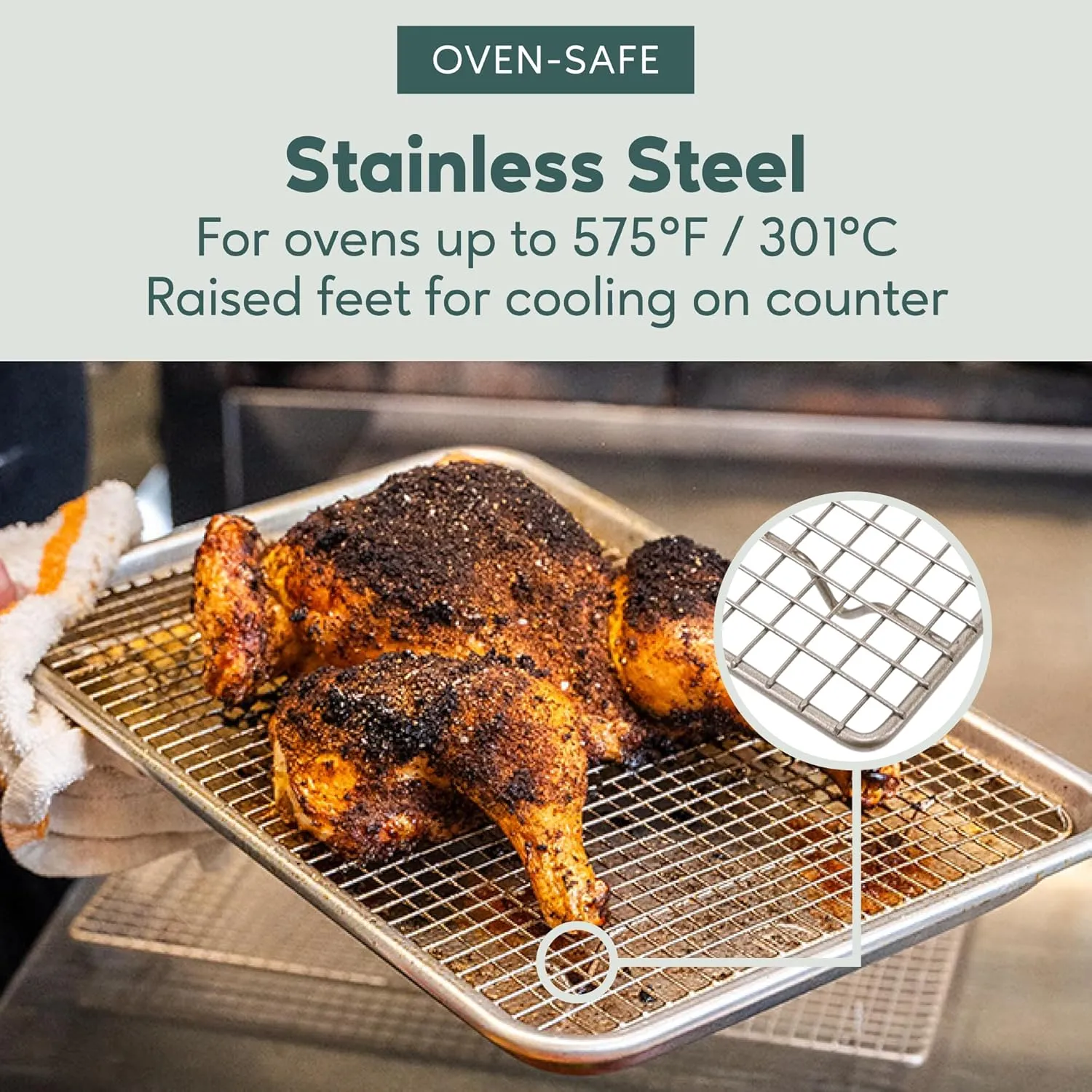 Oven-Safe, Dishwasher-Safe 100% Stainless Steel Cooling and Baking Rack Set - Tight-Wire Bake for Oven Cooking - Food-Safe, Heavy Duty - 8.5x12-inch - Set of 2 - Small Quarter Sheet Pan Cooling Racks