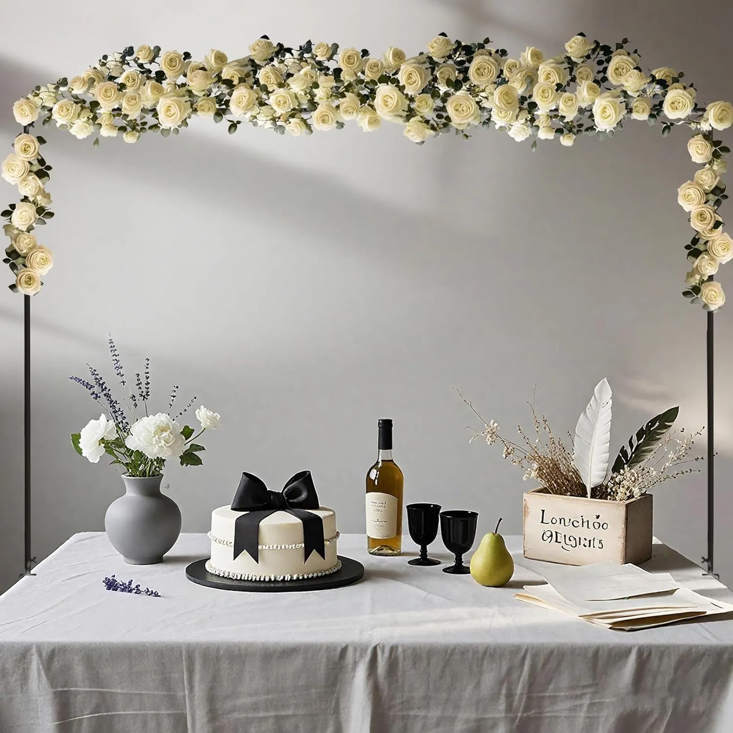 Over The Table Rod Stand with Clamps, Adjustable 46"-100'' Length 29"-55" Height Table Balloon Arch Stand for Wedding Birthday Festival Celebration Decoration, Metal Decorating Rod Hanging, Black