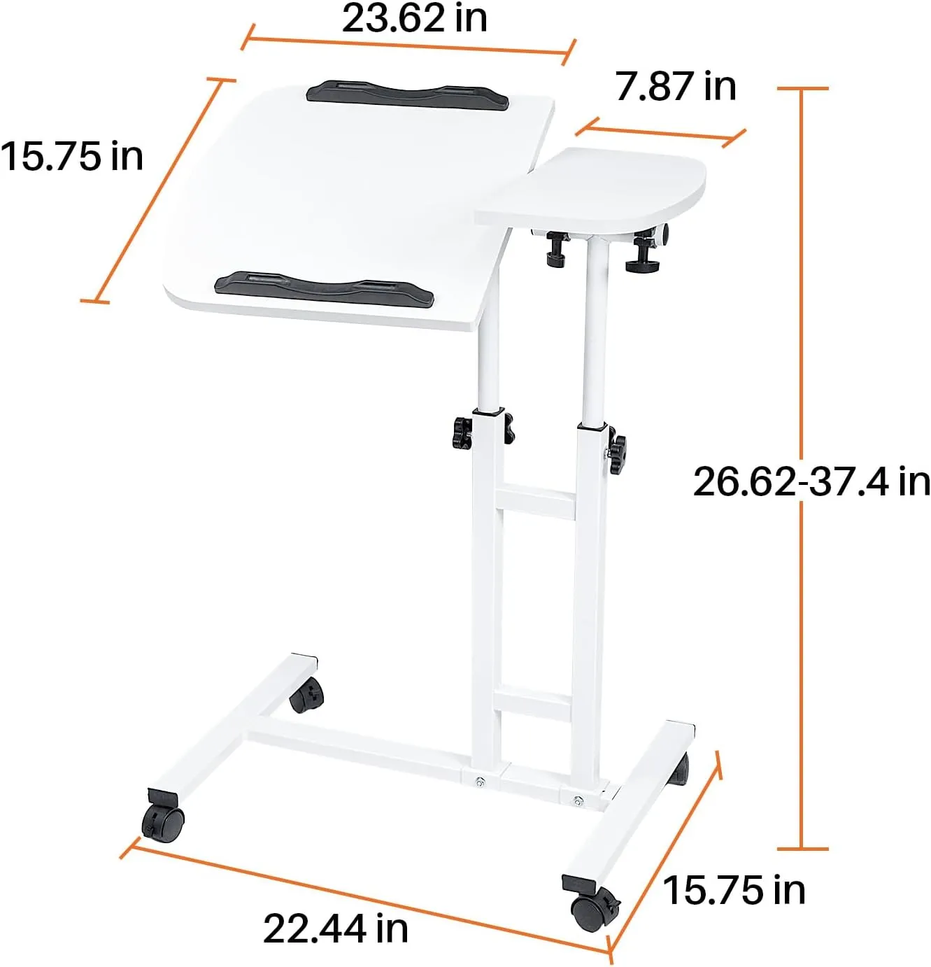 Overbed Bedside Table with Wheels, Adjustable Overbed Table with Tilting Desktops, Hospital Bed Table, Mobile Standing Desk for Laptop Bed Sofa Side