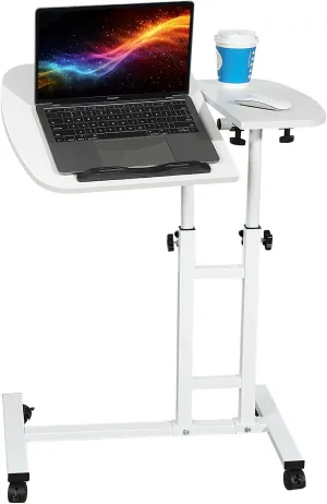 Overbed Bedside Table with Wheels, Adjustable Overbed Table with Tilting Desktops, Hospital Bed Table, Mobile Standing Desk for Laptop Bed Sofa Side