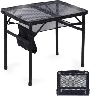 Overstock Folding Table Adjustable Height, Portable Camping Table with Mesh Bag Lightweight, Carry Handle for Outdoor, Beach, Picnic Black 15.8" D x 23.7" W x
