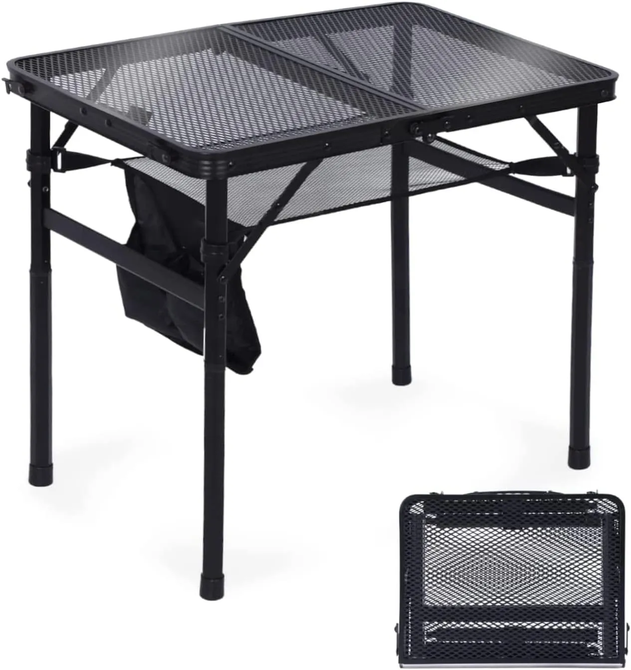 Overstock Folding Table Adjustable Height, Portable Camping Table with Mesh Bag Lightweight, Carry Handle for Outdoor, Beach, Picnic Black 15.8" D x 23.7" W x