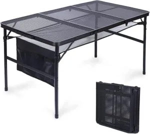 Overstock Folding Table Adjustable Height, Portable Camping Table with Mesh Bag Lightweight, Carry Handle for Outdoor, Beach, Picnic Black 23.6" D x 47.2" W x