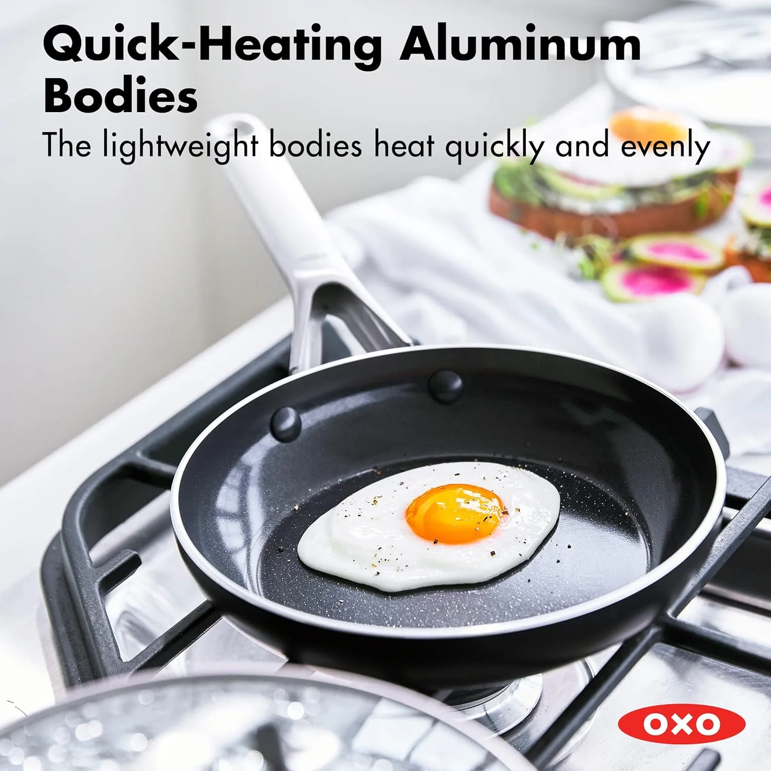 OXO Agility Series 10 Piece Cookware Pots and Pans Set, Ceramic Nonstick PFAS-Free, Induction, Skillets,Saucepans,Lids,Even Heating,Stainless Steel Handles,Chip-Free Rims,Dishwasher & Oven Safe,Black