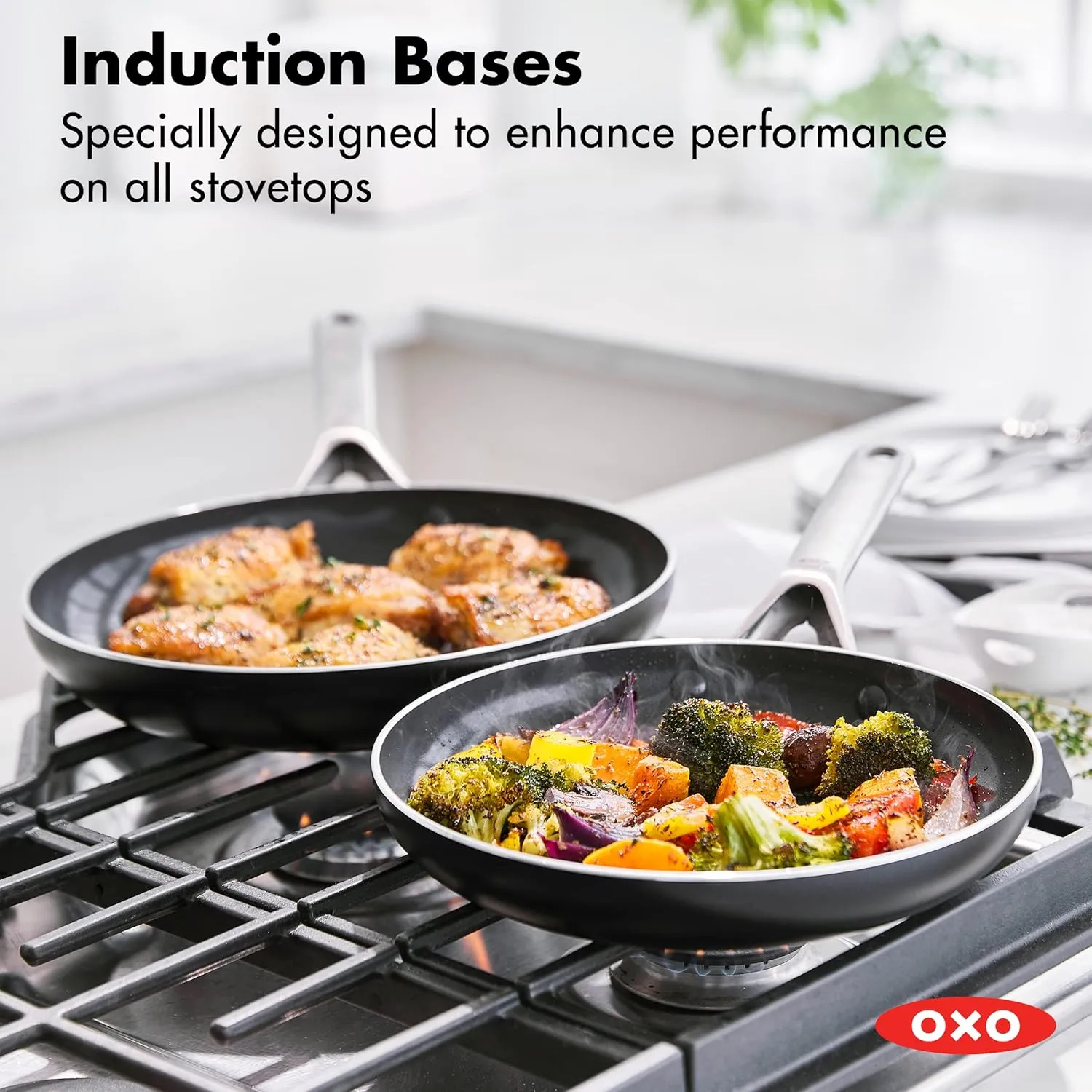 OXO Agility Series 10 Piece Cookware Pots and Pans Set, Ceramic Nonstick PFAS-Free, Induction, Skillets,Saucepans,Lids,Even Heating,Stainless Steel Handles,Chip-Free Rims,Dishwasher & Oven Safe,Black