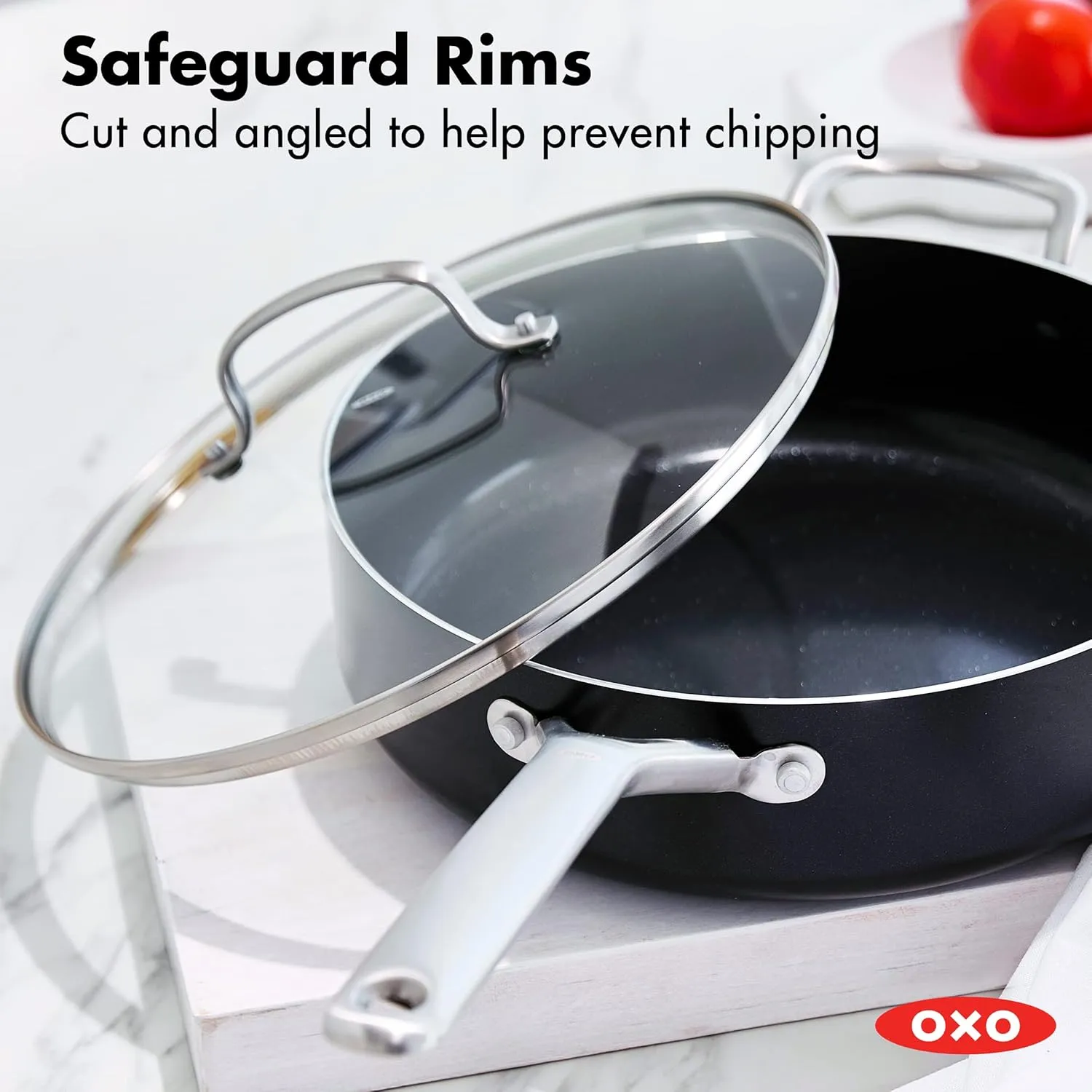 OXO Agility Series 10 Piece Cookware Pots and Pans Set, Ceramic Nonstick PFAS-Free, Induction, Skillets,Saucepans,Lids,Even Heating,Stainless Steel Handles,Chip-Free Rims,Dishwasher & Oven Safe,Black
