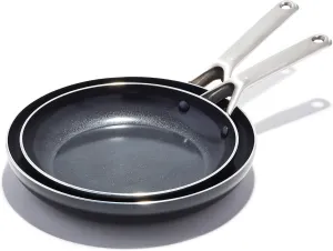 OXO Agility Series 9.5" and 11” Frying Pan Skillet Set, Ceramic Nonstick Cookware PFAS-Free Induction Suitable Quick Even Heating, Stainless Steel Handle, Chip-Free Rims Dishwasher and Oven Safe Black