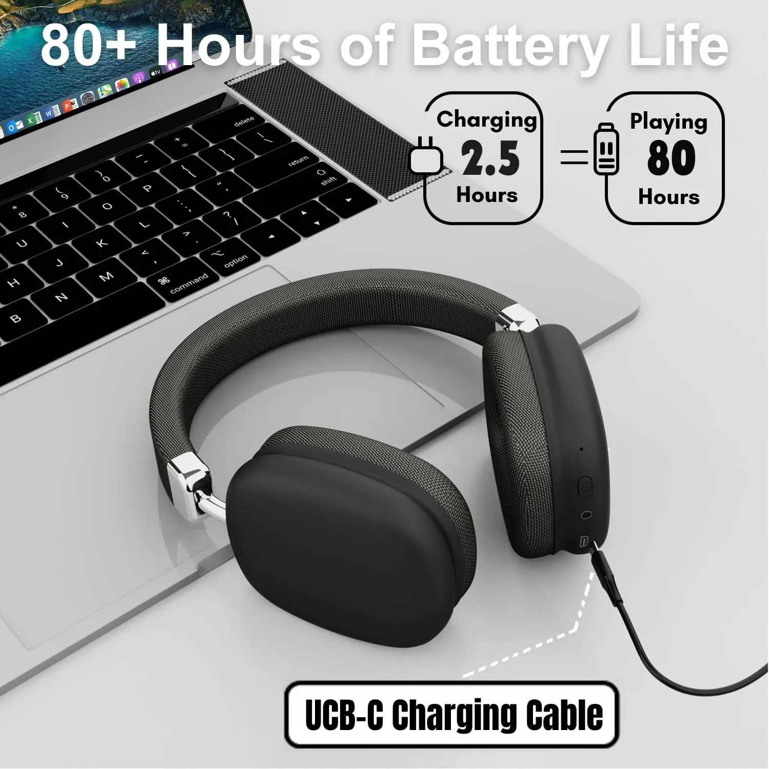 P37 Max Over Ear Bluetooth Headphones, Black Wireless Headphones with Microphone, 80H Playtime,Deep Bass Memory Foam Ear Cups,HiFi Audio, Lightweight Headset,Foldable for Gym,TV, Travel, Home Office