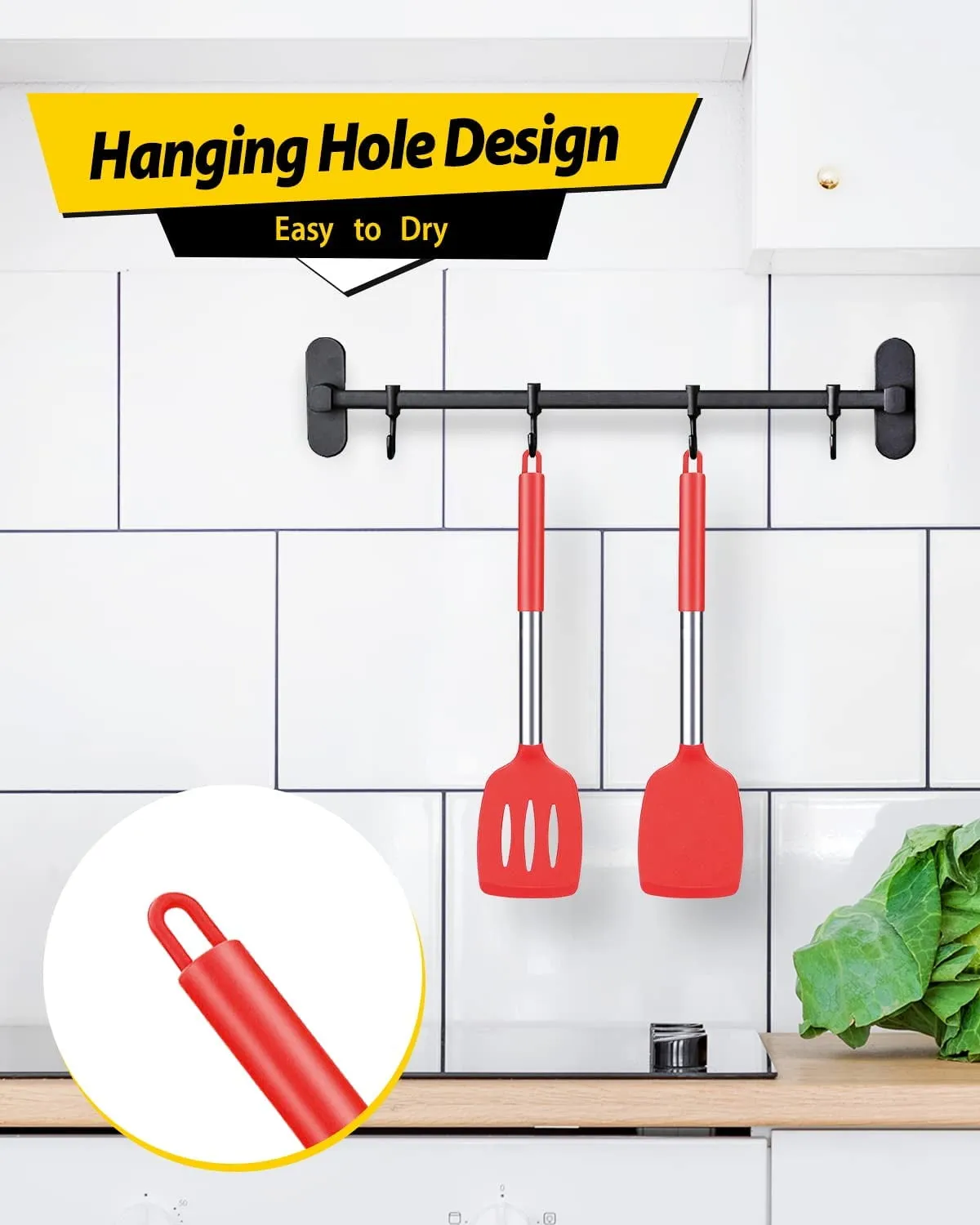 Pack of 2 Silicone Spatulas Turners, Non Stick Slotted and Solid Kitchen Utensils