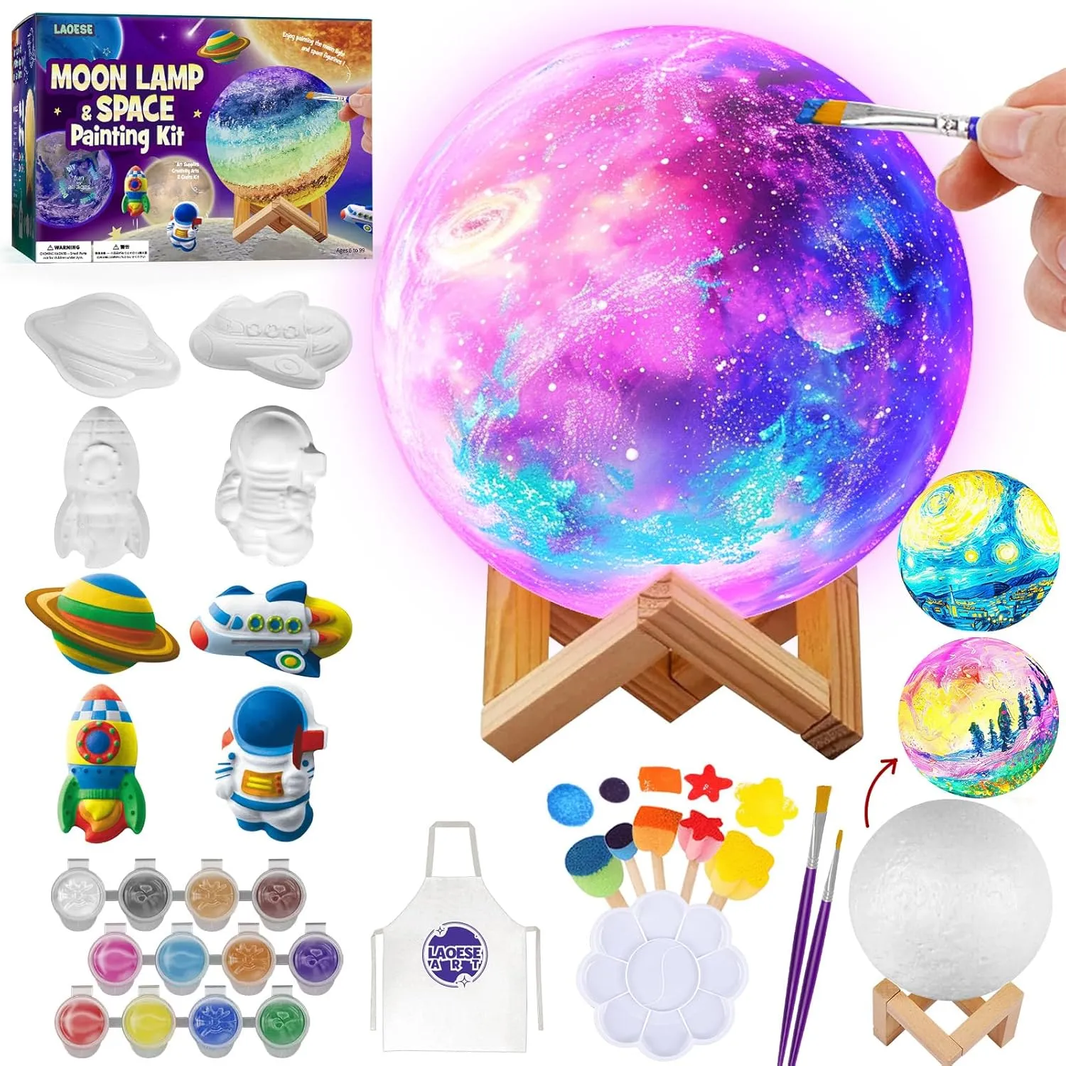 Paint Your Own Moon Lamp Kit, Cool Gifts DIY 3D Space Moon Night Light, Art Supplies Arts & Crafts Kit, Arts and Crafts for Kids Ages 8-12, Toys Girls Boy Birthday Gift Ages 3 4 5 6 7 8 9 10 11 12 