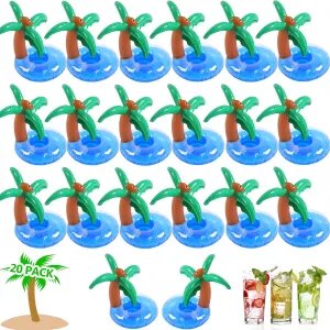 Palm Tree Inflatable Drink Holder 20 Pack Palm Tree Drink Floats for Swimming Pool